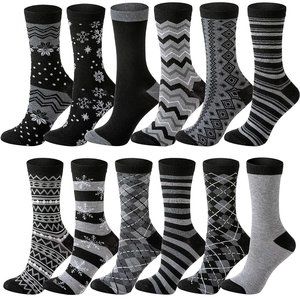 12 Pack Women's Socks Zigzag & Stripes Patterned for Christmas or Holiday Gift